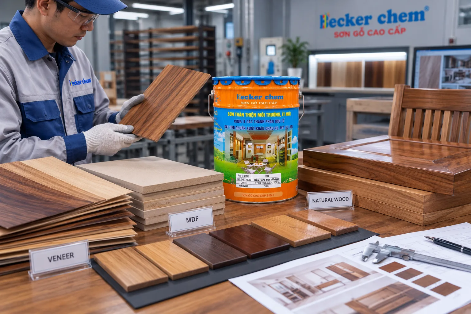 lựa chọn hệ sơn nội thất gỗ theo gỗ tự nhiên veneer và MDF