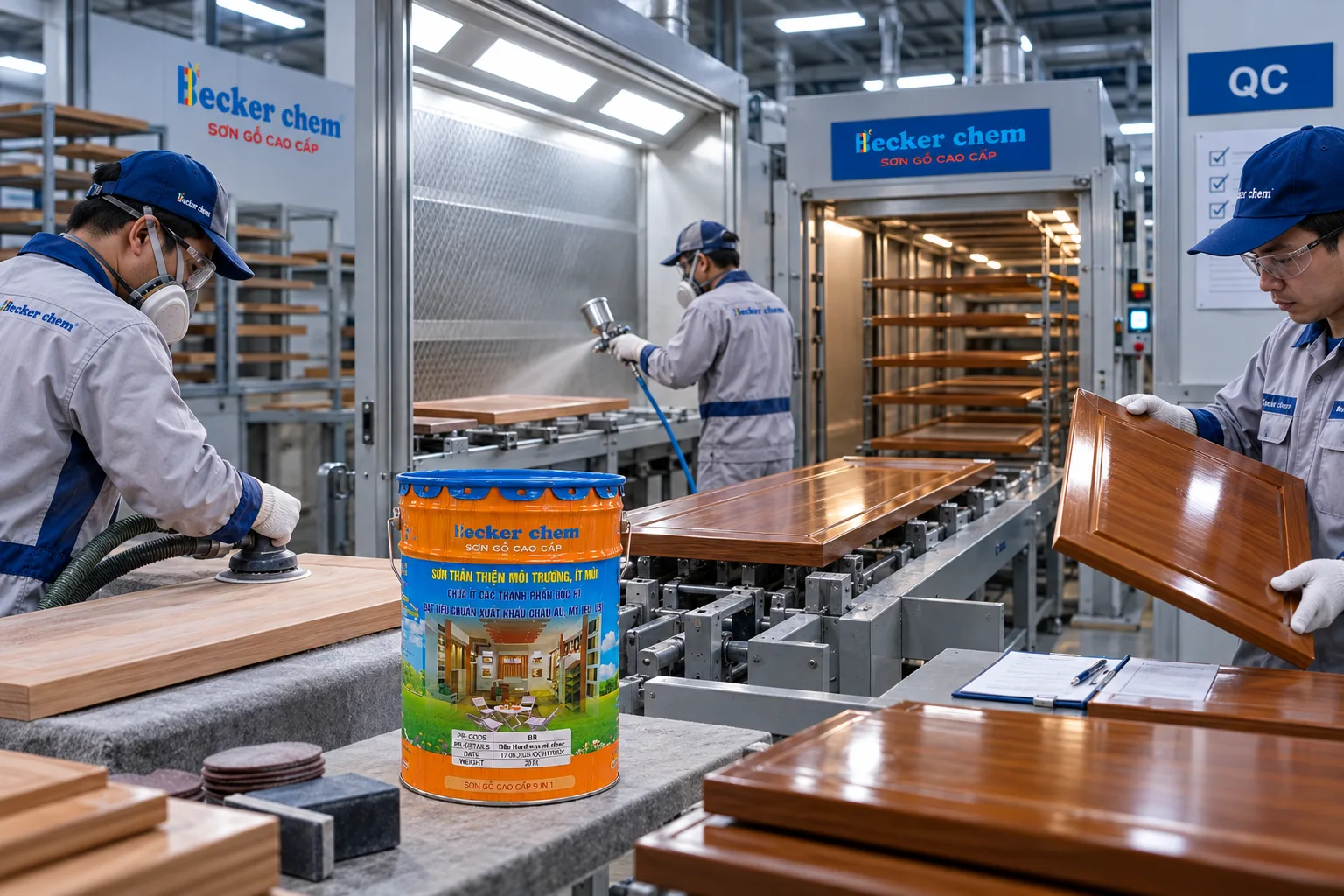 quy trình sơn nội thất gỗ từ xử lý nền đến lớp phủ và QC
