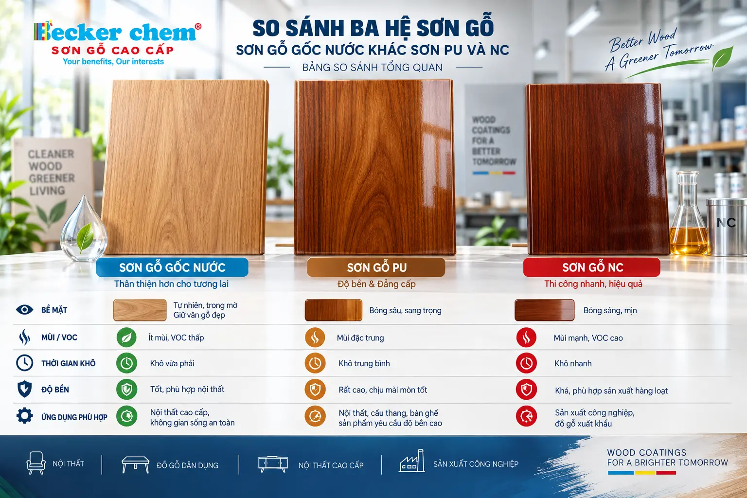 Sơn gỗ PU và sơn gỗ NC: 8 tiêu chí so sánh cho xưởng và nhà máy
