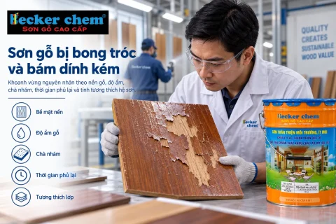 sơn gỗ bị bong tróc và bám dính kém trên bề mặt