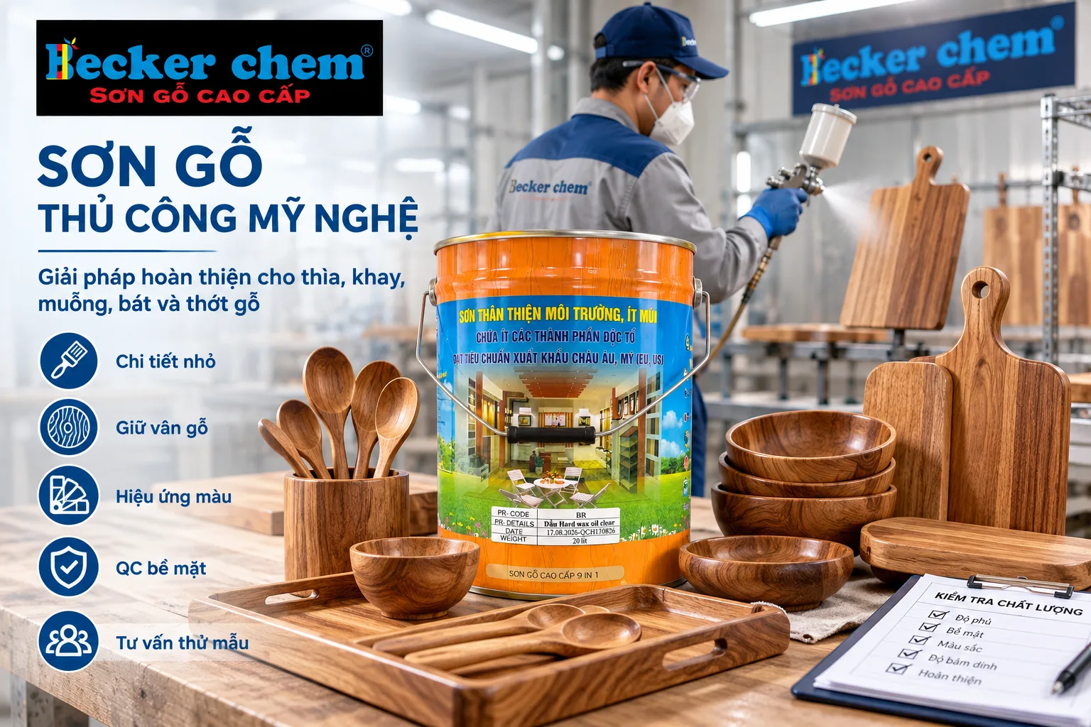 sơn gỗ thủ công mỹ nghệ trên chi tiết chạm khắc và bề mặt gỗ