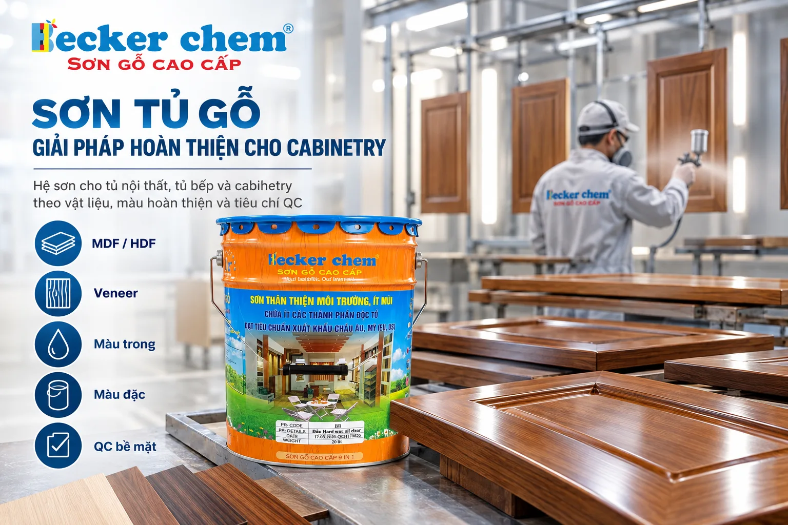 sơn tủ gỗ trong quy trình hoàn thiện bề mặt tủ nội thất tại nhà máy