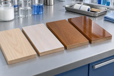 Các tấm mẫu minh họa cấu trúc lớp của hệ sơn gỗ gốc nước