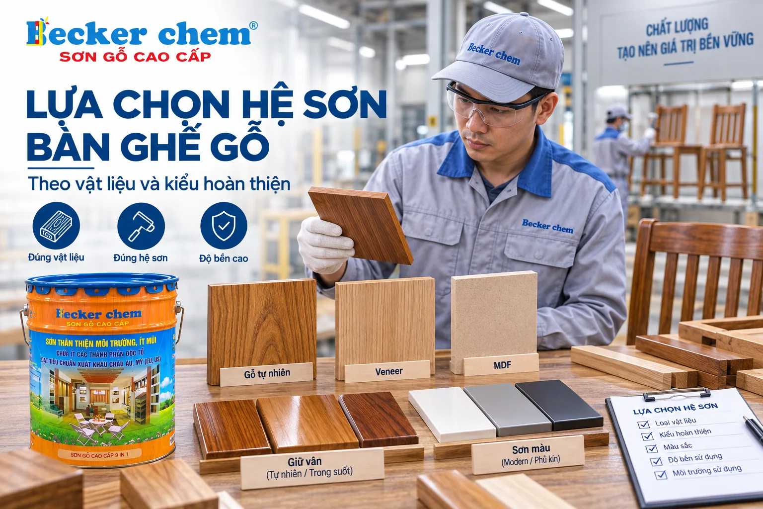 lựa chọn hệ sơn bàn ghế gỗ theo vật liệu và kiểu hoàn thiện