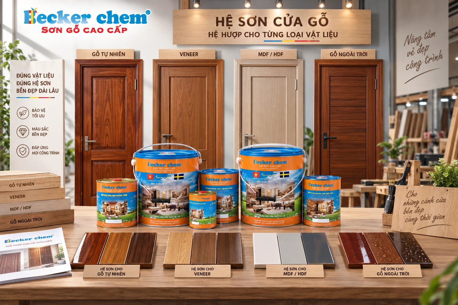 hệ sơn cửa gỗ cho gỗ tự nhiên veneer và MDF HDF