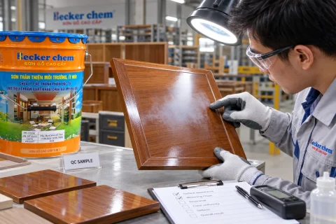 kiểm tra bề mặt sơn gỗ bị trắng trong quy trình QC
