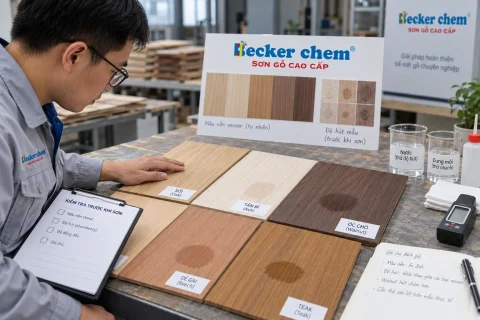 kiểm tra màu nền và độ hút veneer trước khi sơn