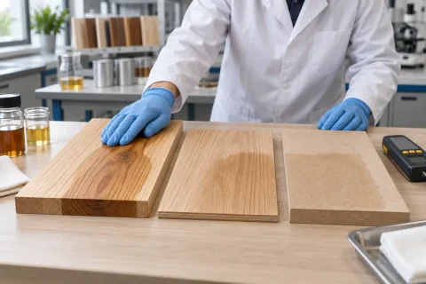 thử mẫu dầu lau gỗ trên gỗ tự nhiên veneer và MDF trước sản xuất hàng loạt