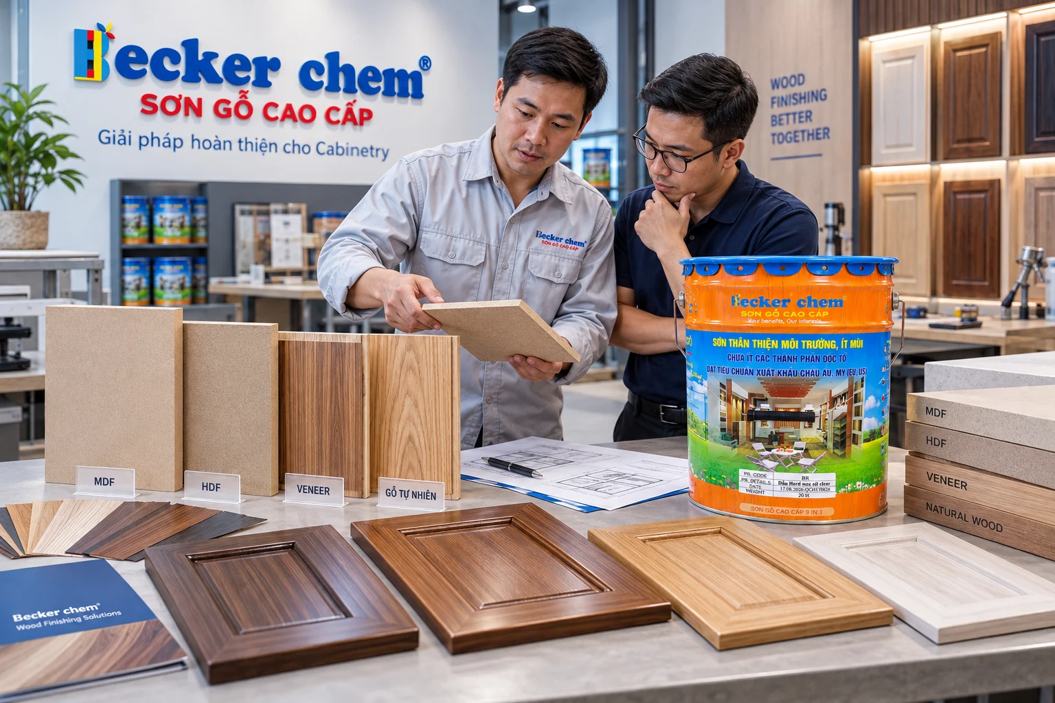 lựa chọn hệ sơn tủ gỗ theo MDF HDF veneer và gỗ tự nhiên