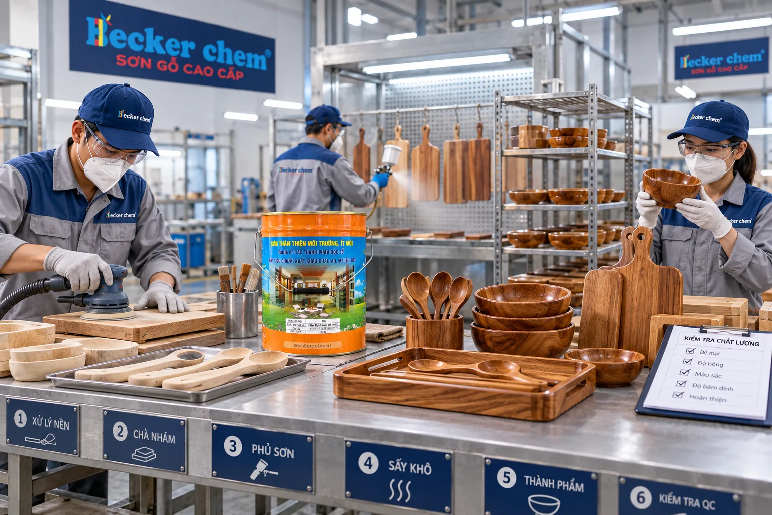 quy trình sơn gỗ thủ công mỹ nghệ từ xử lý nền đến hoàn thiện và QC