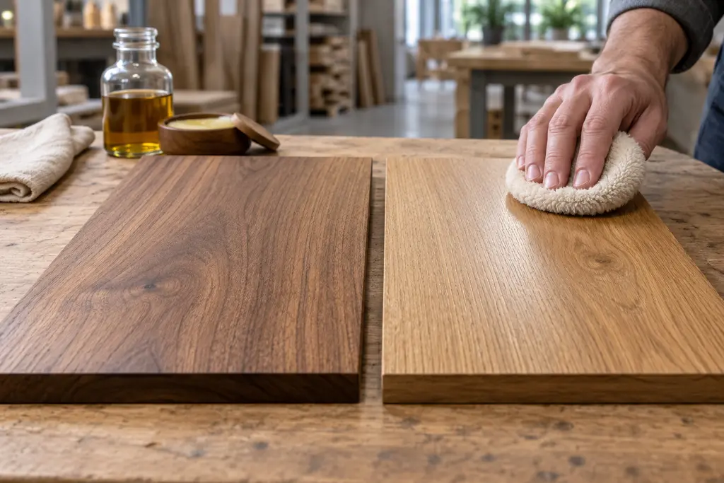 So sánh bề mặt gỗ hoàn thiện bằng dầu lau gỗ và sáp hoàn thiện