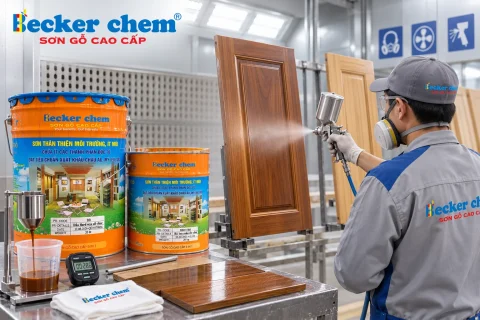 chạy thử độ nhớt sơn gỗ khi phun trên mẫu thực tế