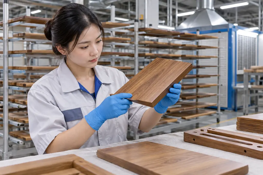 Kiểm tra bề mặt hệ dầu oil trên chi tiết đồ gỗ trong nhà máy