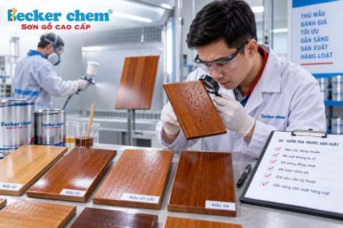 thử mẫu sơn gỗ bị rỗ và kiểm tra QC trước sản xuất hàng loạt