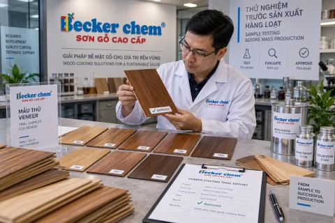 thử mẫu sơn gỗ cho veneer trước sản xuất hàng loạt
