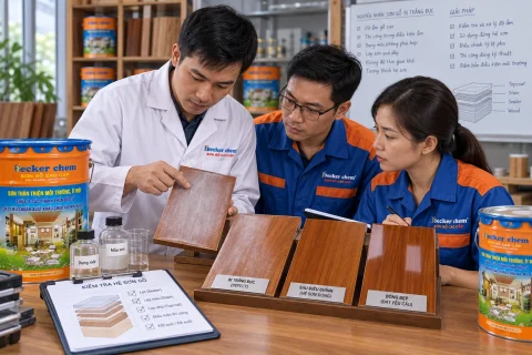 xử lý sơn gỗ bị trắng đục bằng kiểm tra hệ sơn