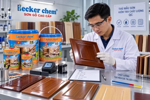 thử mẫu sơn cửa gỗ và kiểm tra chất lượng QC