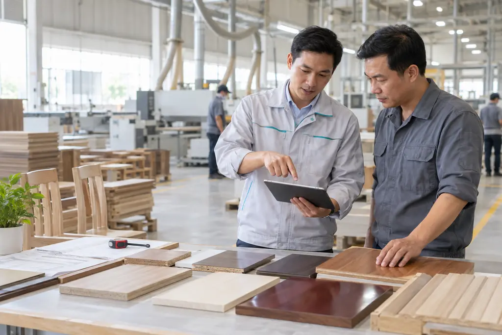 Kỹ thuật viên tư vấn giải pháp sơn gỗ cho nhà máy sản xuất nội thất