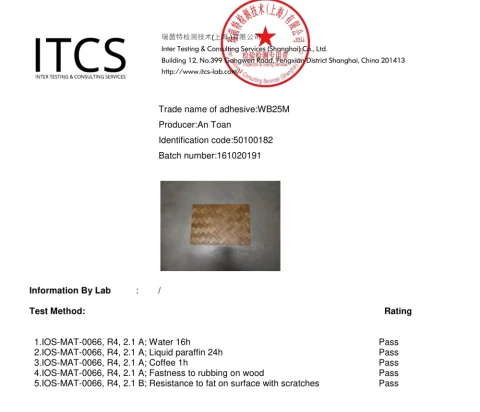 Kết quả 5 phép thử IOS-MAT-0066 trên tấm tre phủ sơn hệ nước Becker Chem, ITCS báo cáo 27064715