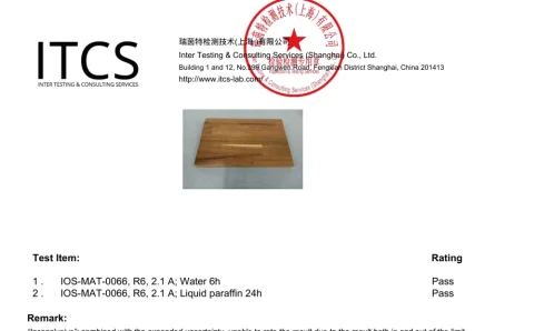 Kết quả thử kháng nước 6 giờ và dầu parafin 24 giờ trên gỗ keo phủ dầu VN21, ITCS báo cáo 28126867