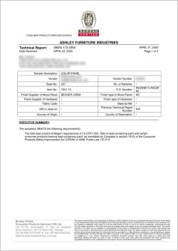 Báo cáo thử nghiệm Bureau Veritas số 9620-113-0352 – hàm lượng chì CPSIA theo yêu cầu Ashley Furniture – sơn NC Becker Chem