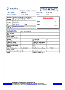 Báo cáo thử nghiệm Eurofins số 76124-110869 – kháng UV 500 giờ ISO 4892-3 – bóng trắng NC 6101 Becker Chem