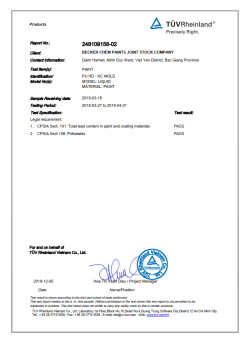 Báo cáo thử nghiệm TÜV Rheinland số 248109158-02 – chì và phthalate theo CPSIA – sơn PU HD/NC Mold Becker Chem