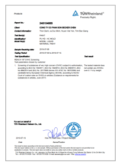 Báo cáo thử nghiệm TÜV Rheinland số 248104665 – sàng lọc 197 chất SVHC theo REACH – sơn PU HD/NC Mold Becker Chem