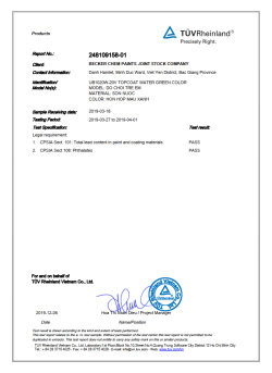 Báo cáo thử nghiệm TÜV Rheinland số 248109158-01 – chì và phthalate theo CPSIA – topcoat hệ nước UB1020W-20V màu xanh dùng cho đồ chơi trẻ em